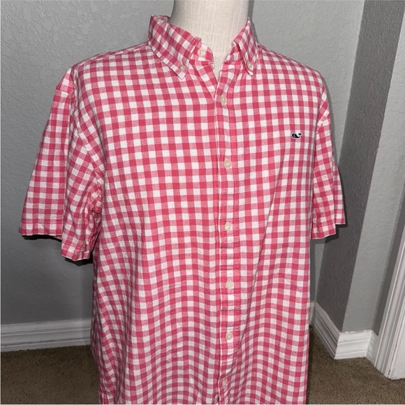 Vineyard Vines Men's Short Sleeve Whale Shirt Pink White Checkered Button XL - Picture 3 of 8